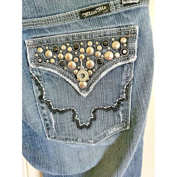 Miss Me Size 27 Mid Rise Anchorage Jeans Boot Cut Studded Biker Jeans Pants - Picture 7 of 12